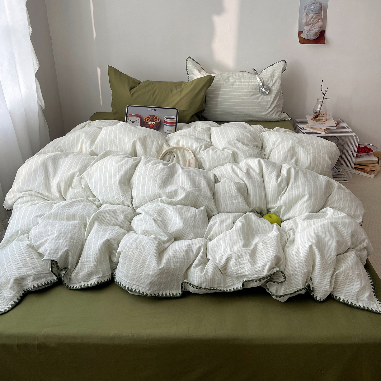 91家纺网 家纺一手货源 找家纺 瑞莱 2026年新款全棉纯棉水洗棉贝壳边四件套 岸屿青芒