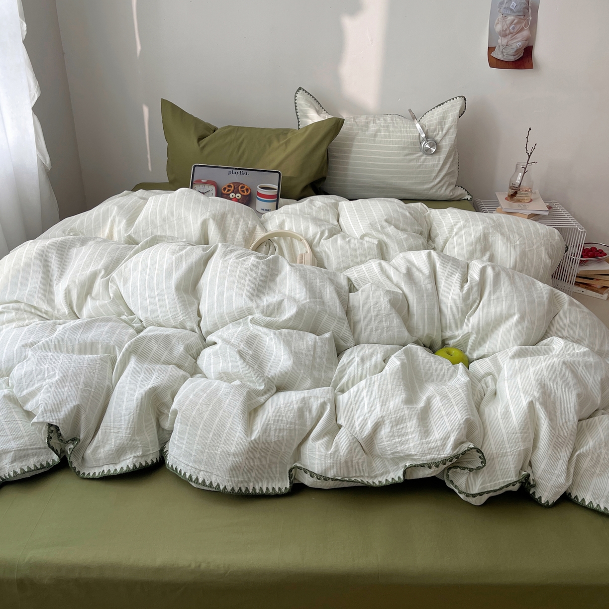 91家纺网 家纺一手货源 找家纺 瑞莱 2026年新款全棉纯棉水洗棉贝壳边四件套 岸屿青芒