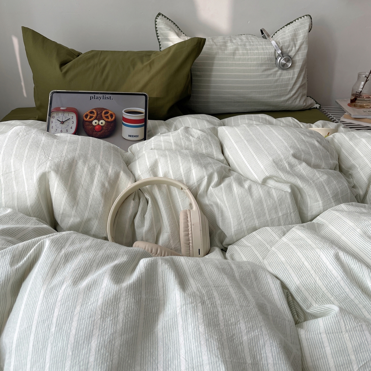 91家纺网 家纺一手货源 找家纺 瑞莱 2026年新款全棉纯棉水洗棉贝壳边四件套 岸屿青芒