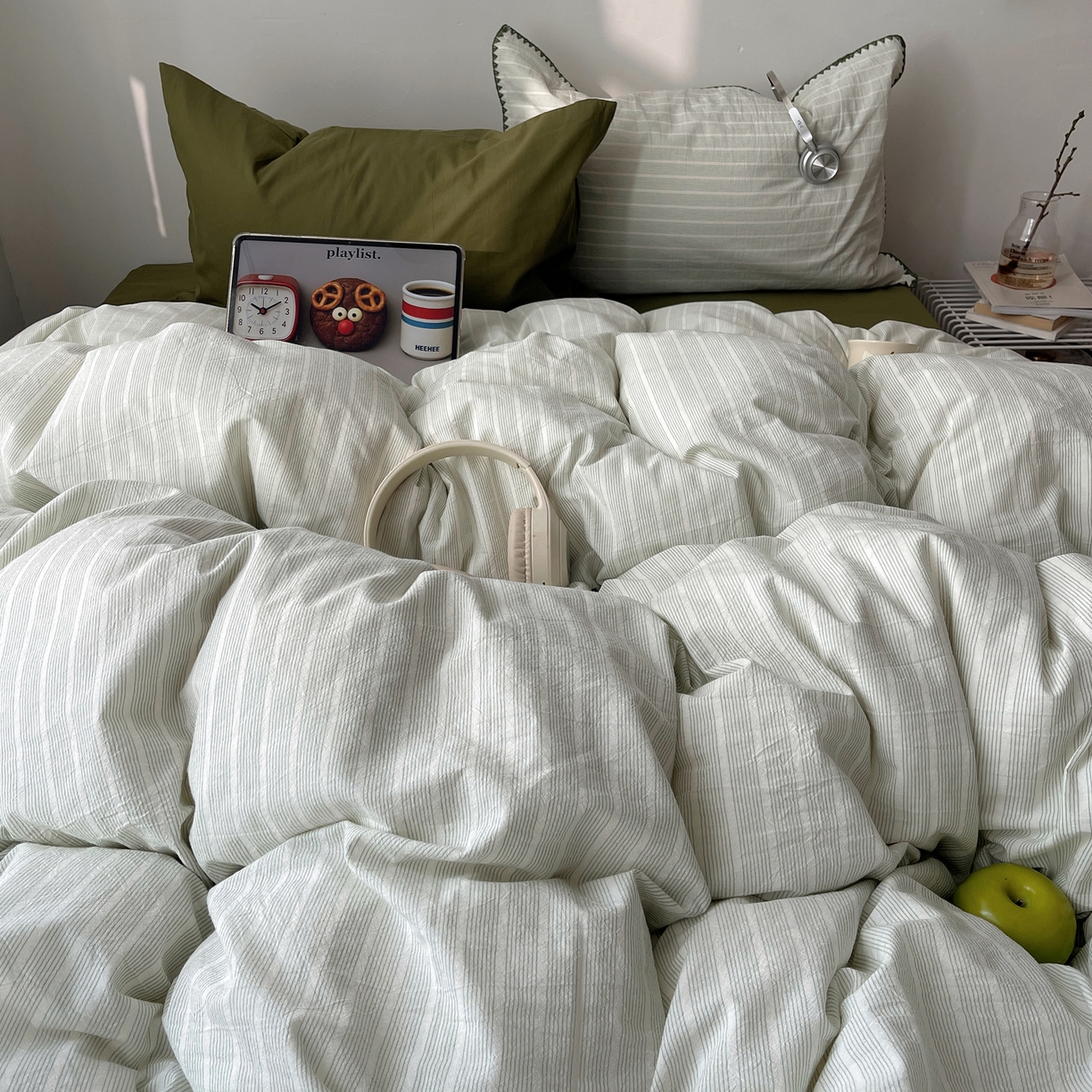 91家纺网 家纺一手货源 找家纺 瑞莱 2026年新款全棉纯棉水洗棉贝壳边四件套 岸屿青芒