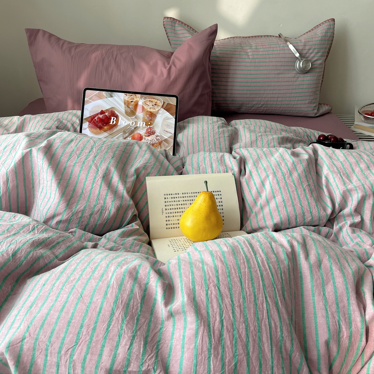 91家纺网 家纺一手货源 找家纺 瑞莱 2026年新款全棉纯棉水洗棉贝壳边四件套 雾屿紫青