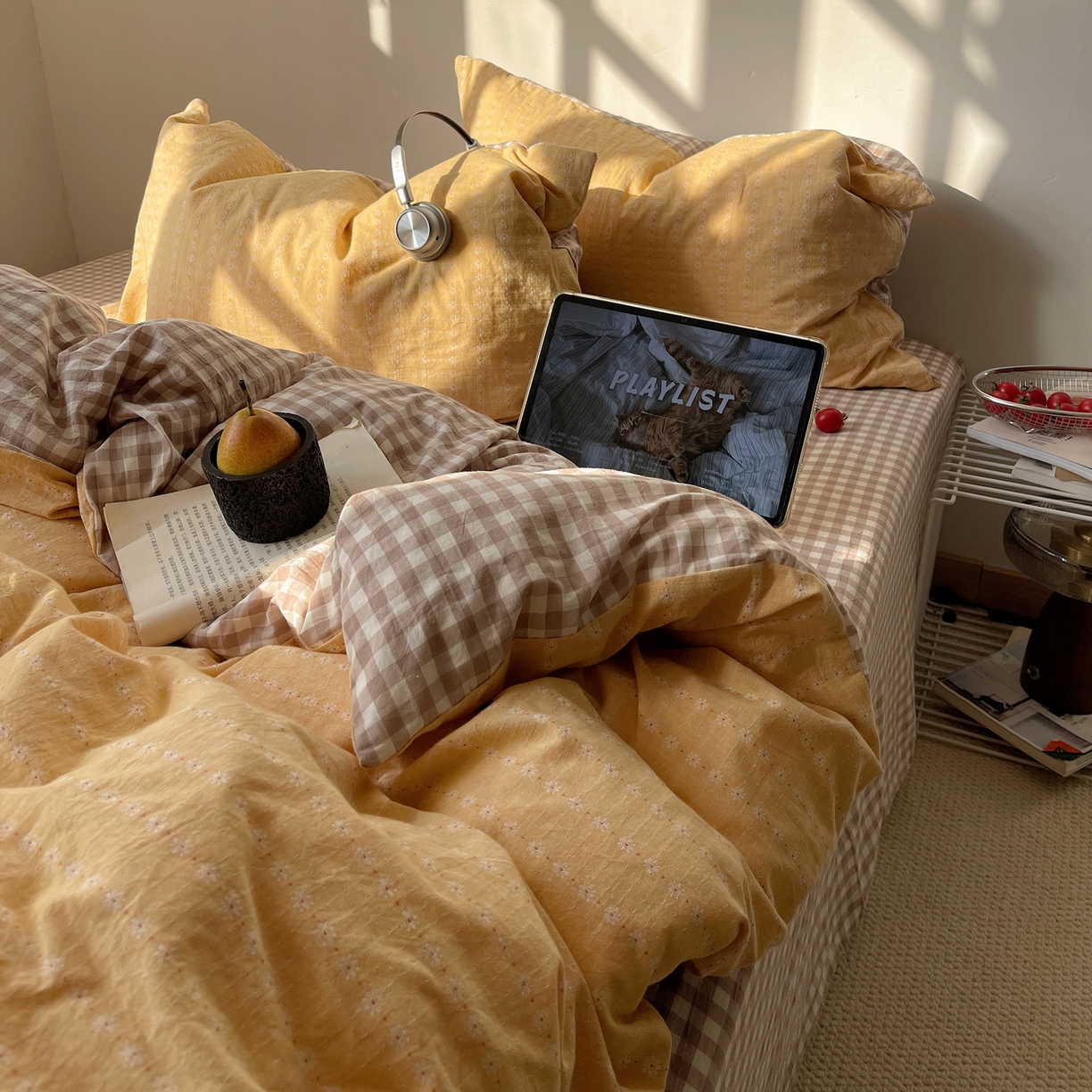 盼季家纺 2026新款亲肤水洗棉四件套-简单款 简单款-阿尔曼黄