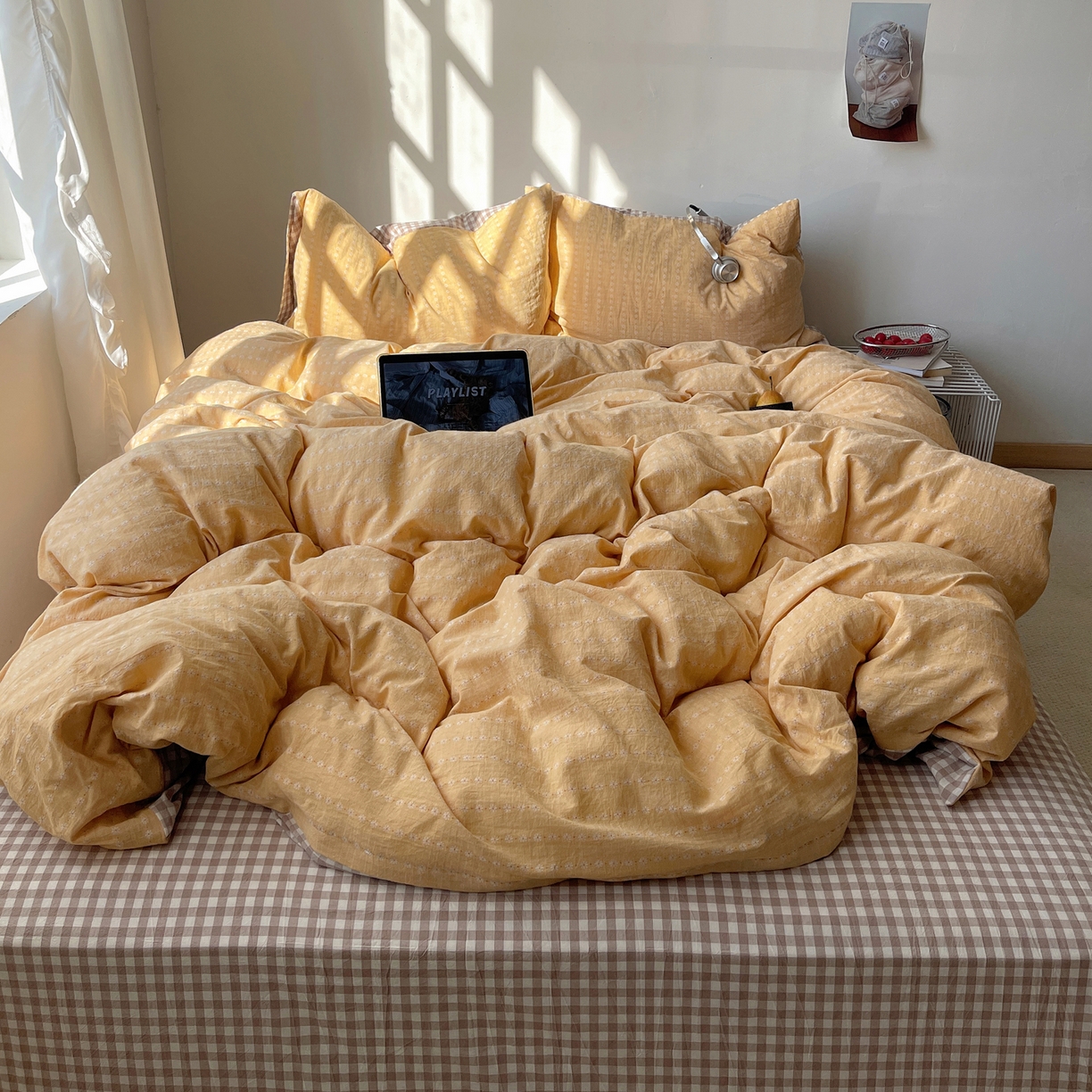 91家纺网 家纺一手货源 找家纺 盼季家纺 2026新款亲肤水洗棉四件套-简单款 简单款-阿尔曼黄