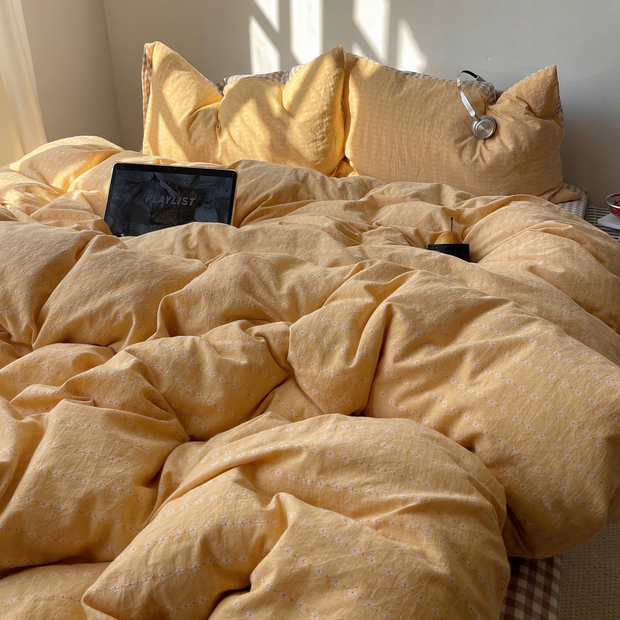 91家纺网 家纺一手货源 找家纺 盼季家纺 2026新款亲肤水洗棉四件套-简单款 简单款-阿尔曼黄