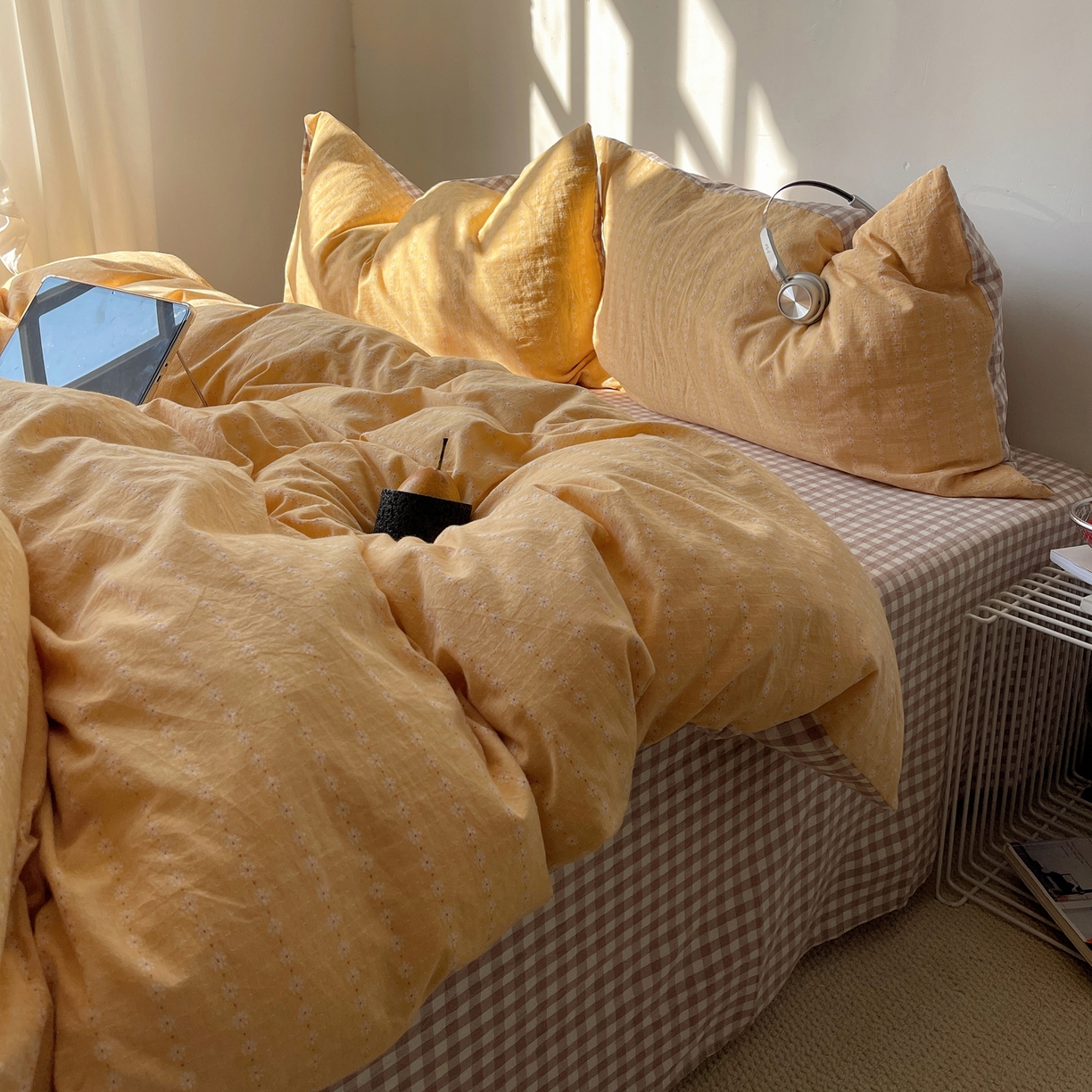 91家纺网 家纺一手货源 找家纺 盼季家纺 2026新款亲肤水洗棉四件套-简单款 简单款-阿尔曼黄