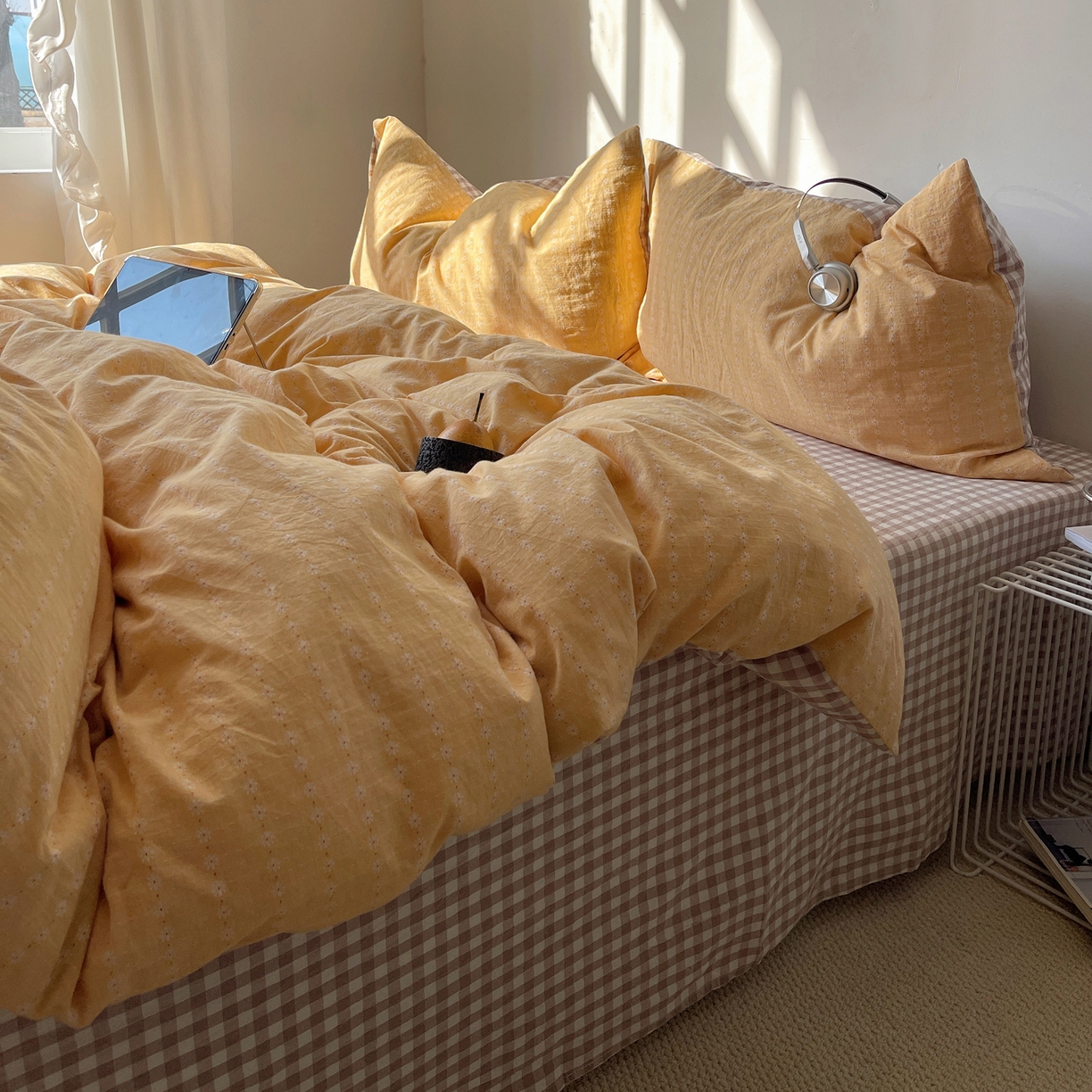 91家纺网 家纺一手货源 找家纺 盼季家纺 2026新款亲肤水洗棉四件套-简单款 简单款-阿尔曼黄