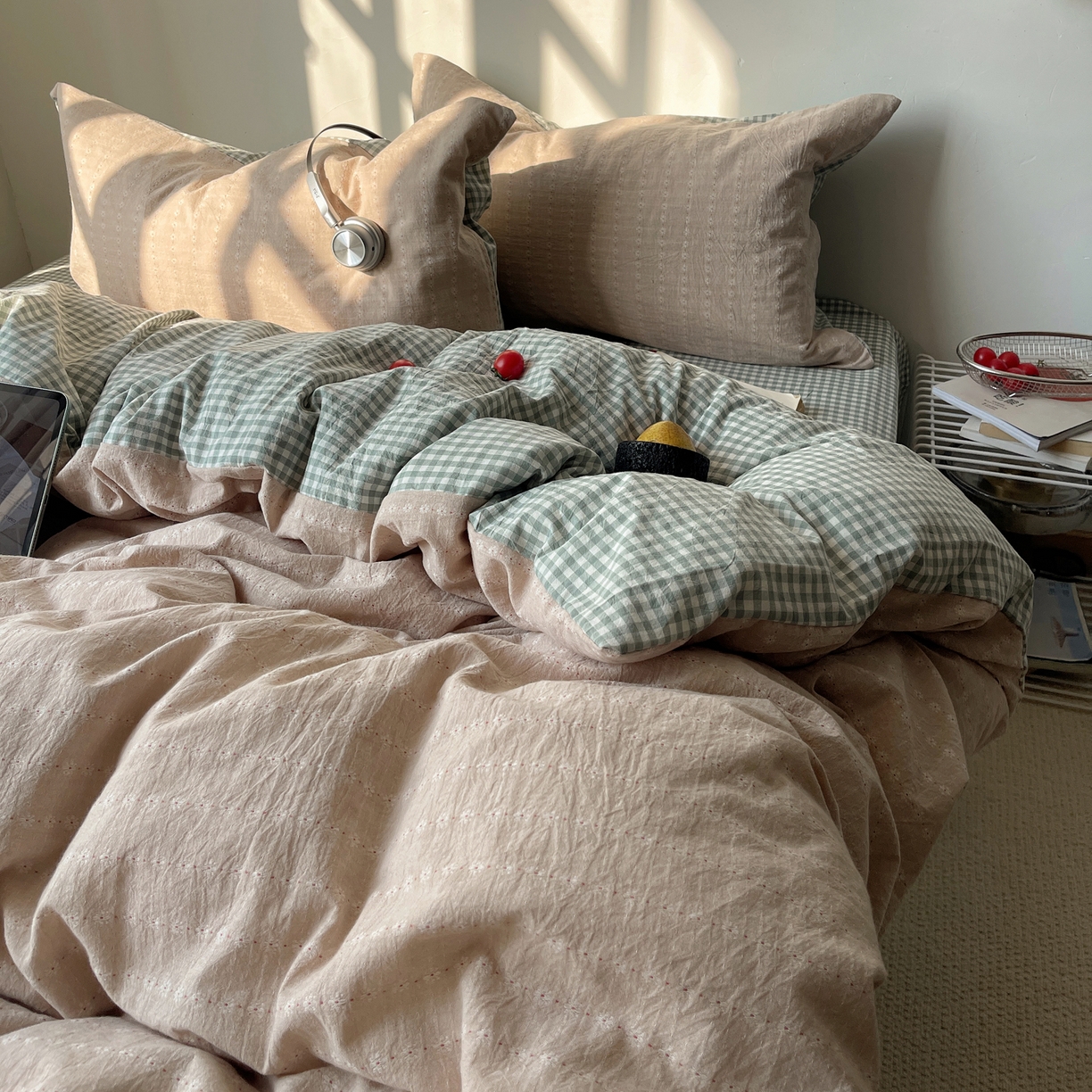 盼季家纺 2026新款亲肤水洗棉四件套-简单款 简单款-阿尔淡粉