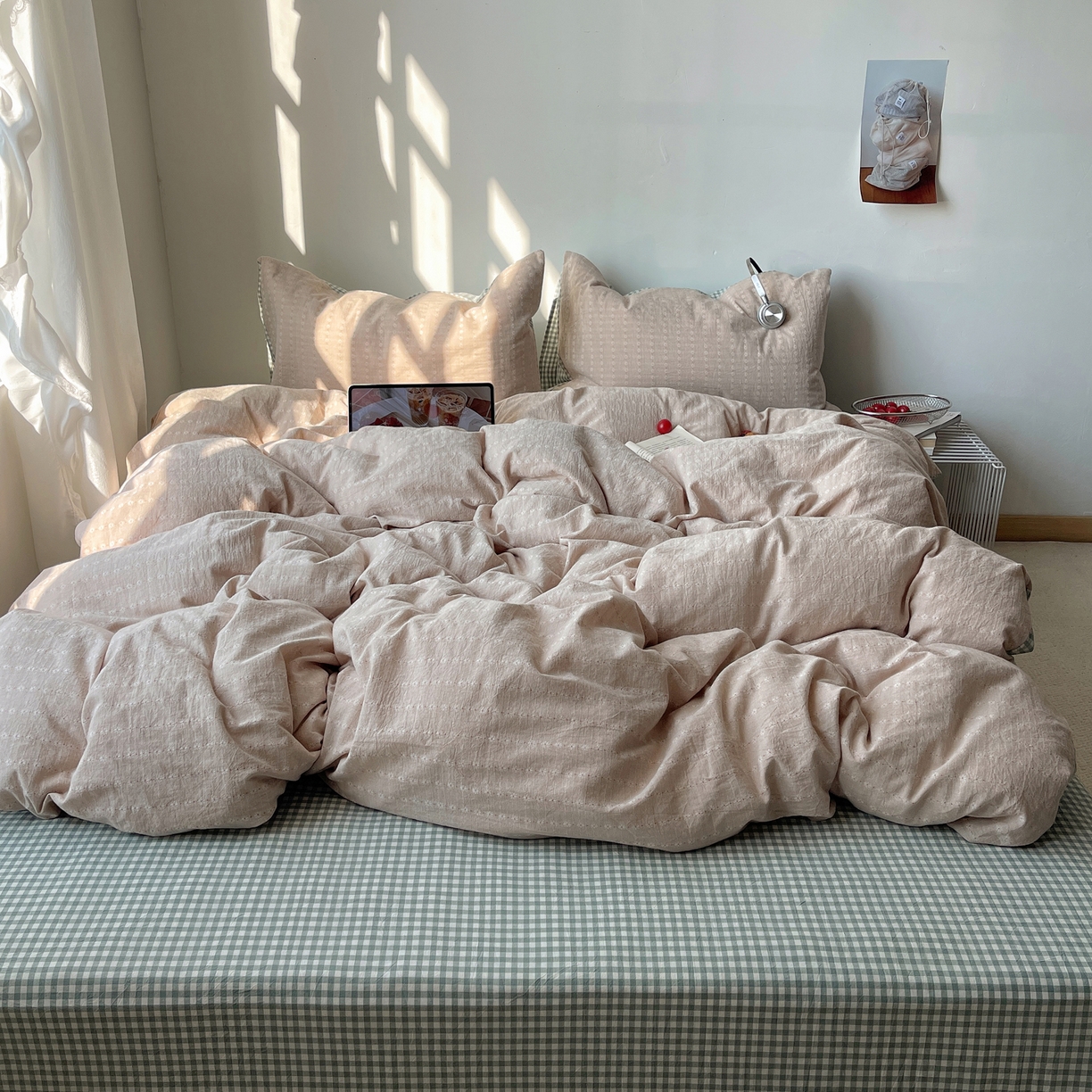 91家纺网 家纺一手货源 找家纺 盼季家纺 2026新款亲肤水洗棉四件套-简单款 简单款-阿尔淡粉