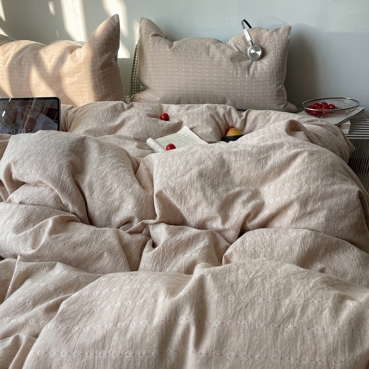 91家纺网 家纺一手货源 找家纺 盼季家纺 2026新款亲肤水洗棉四件套-简单款 简单款-阿尔淡粉