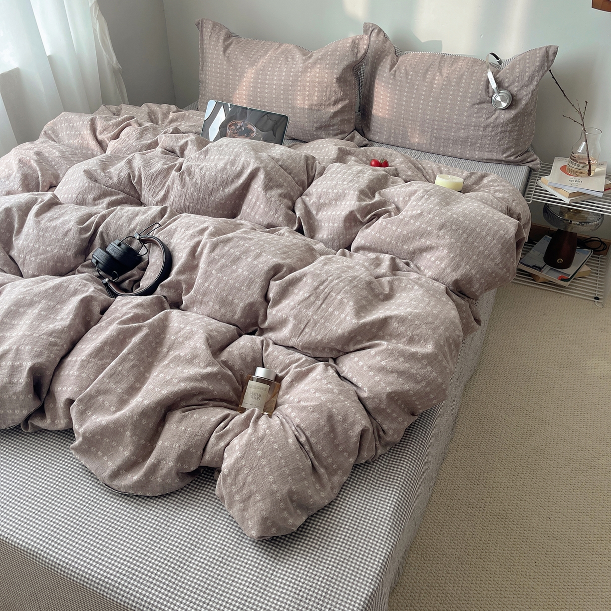 91家纺网 家纺一手货源 找家纺 盼季家纺 2026新款亲肤水洗棉四件套-简单款 简单款-阿尔曼灰