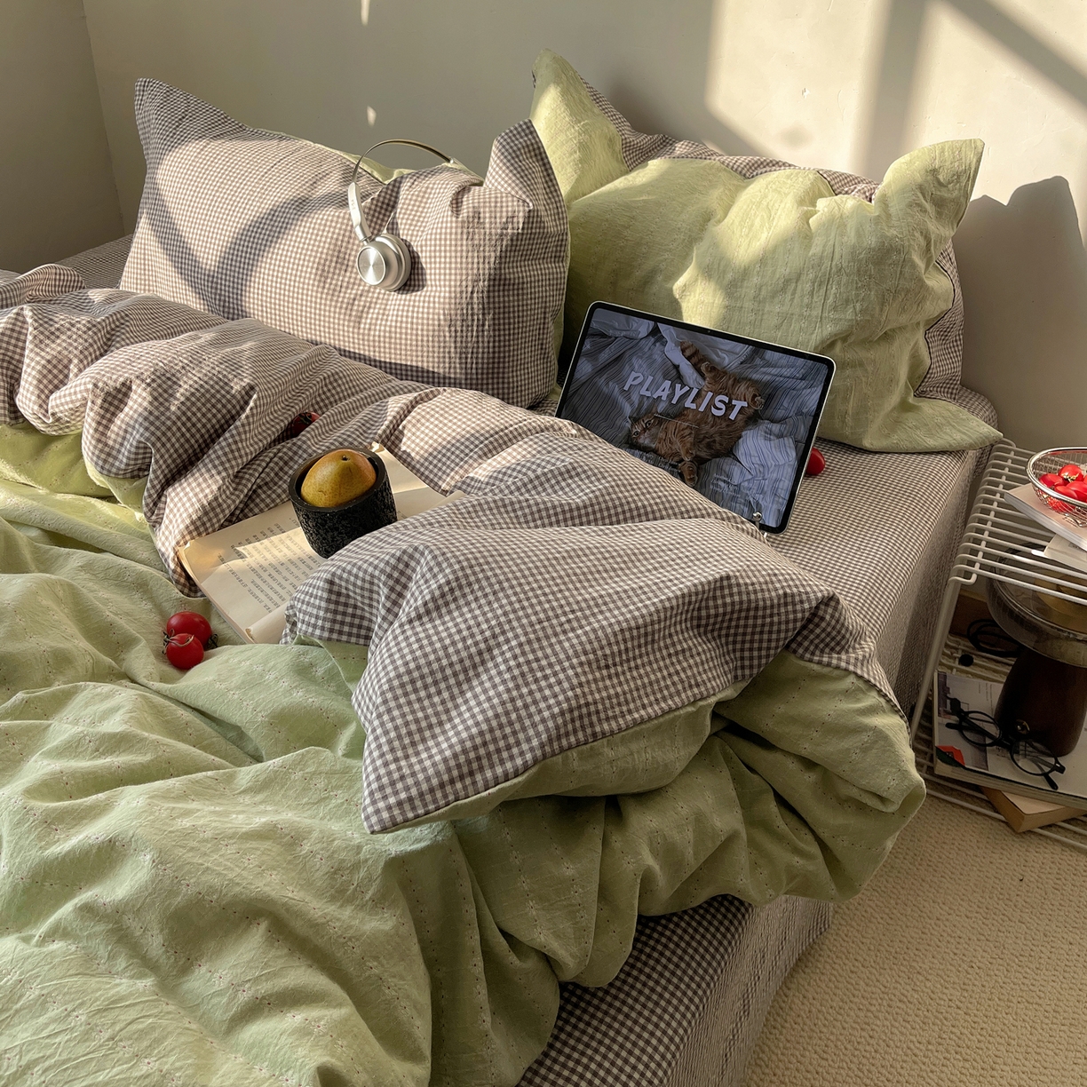 盼季家纺 2026新款亲肤水洗棉四件套-简单款 简单款-阿尔曼绿