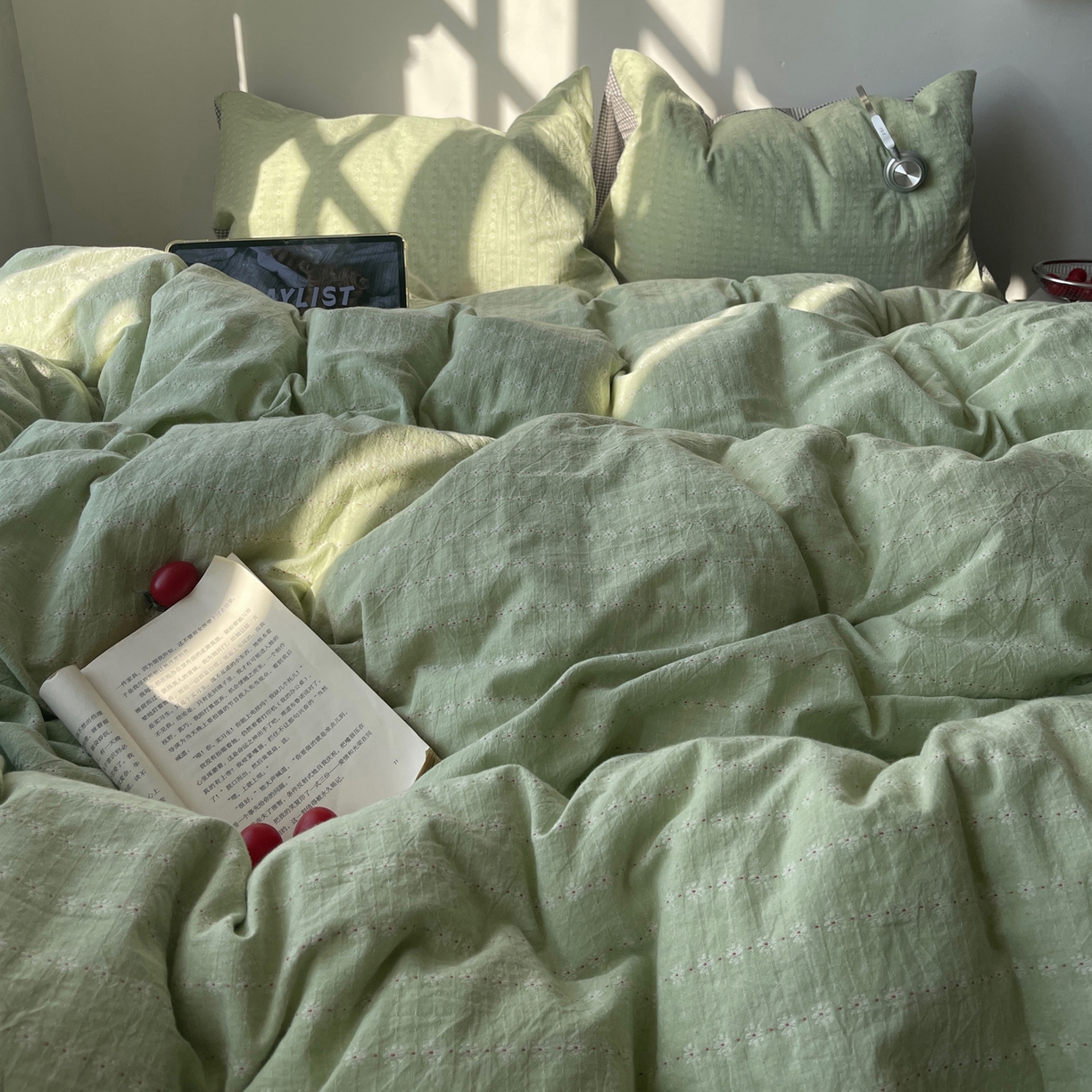 91家纺网 家纺一手货源 找家纺 盼季家纺 2026新款亲肤水洗棉四件套-简单款 简单款-阿尔曼绿