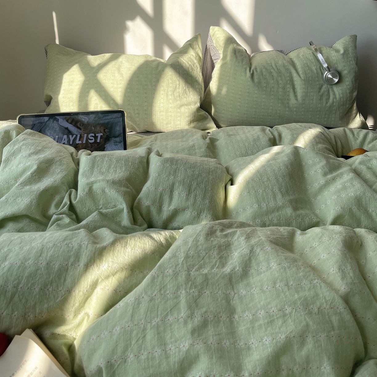 91家纺网 家纺一手货源 找家纺 盼季家纺 2026新款亲肤水洗棉四件套-简单款 简单款-阿尔曼绿