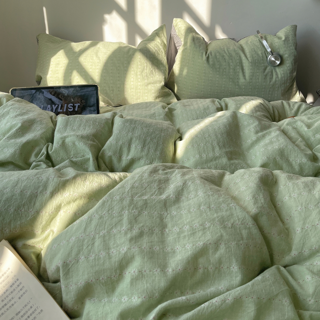 91家纺网 家纺一手货源 找家纺 盼季家纺 2026新款亲肤水洗棉四件套-简单款 简单款-阿尔曼绿