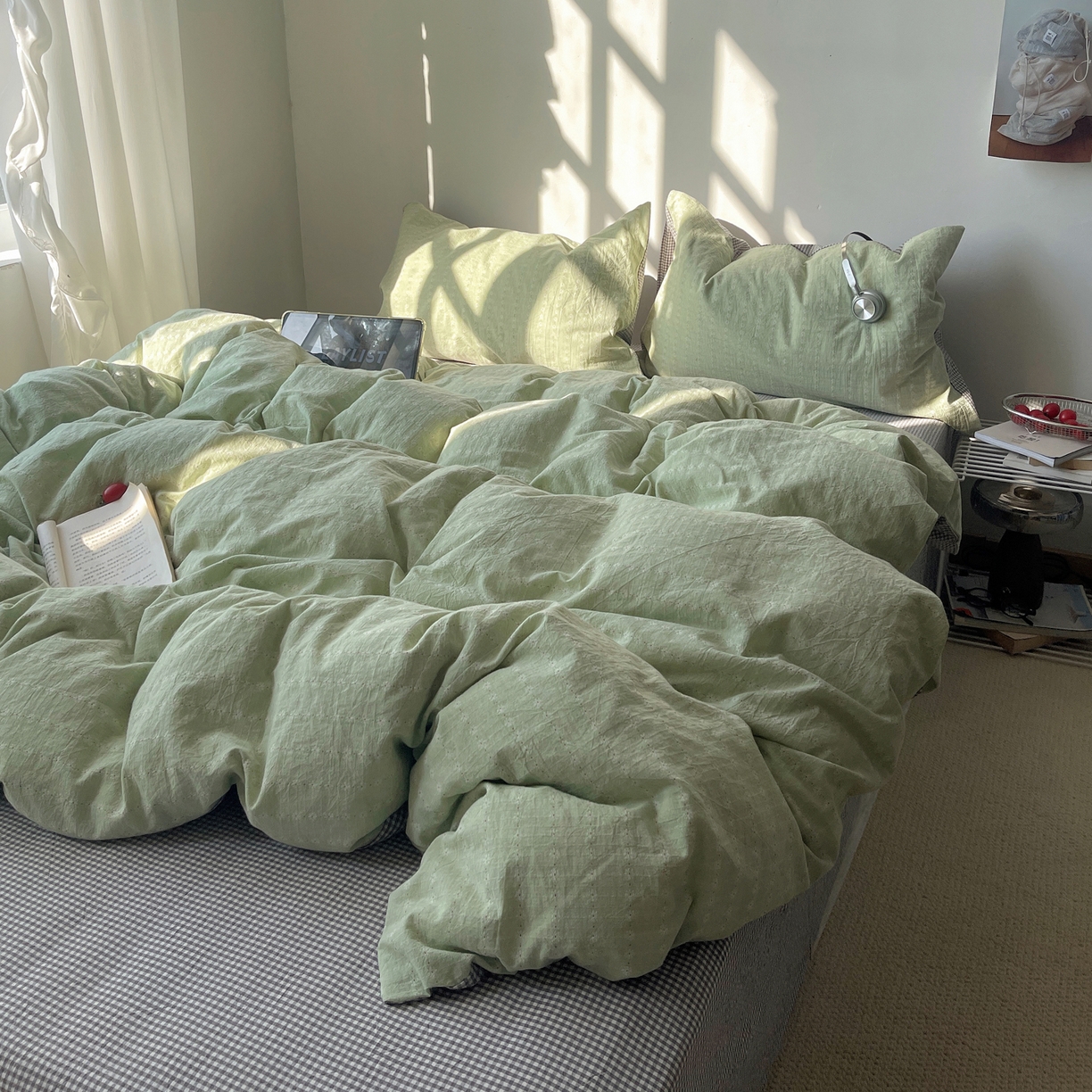 91家纺网 家纺一手货源 找家纺 盼季家纺 2026新款亲肤水洗棉四件套-简单款 简单款-阿尔曼绿