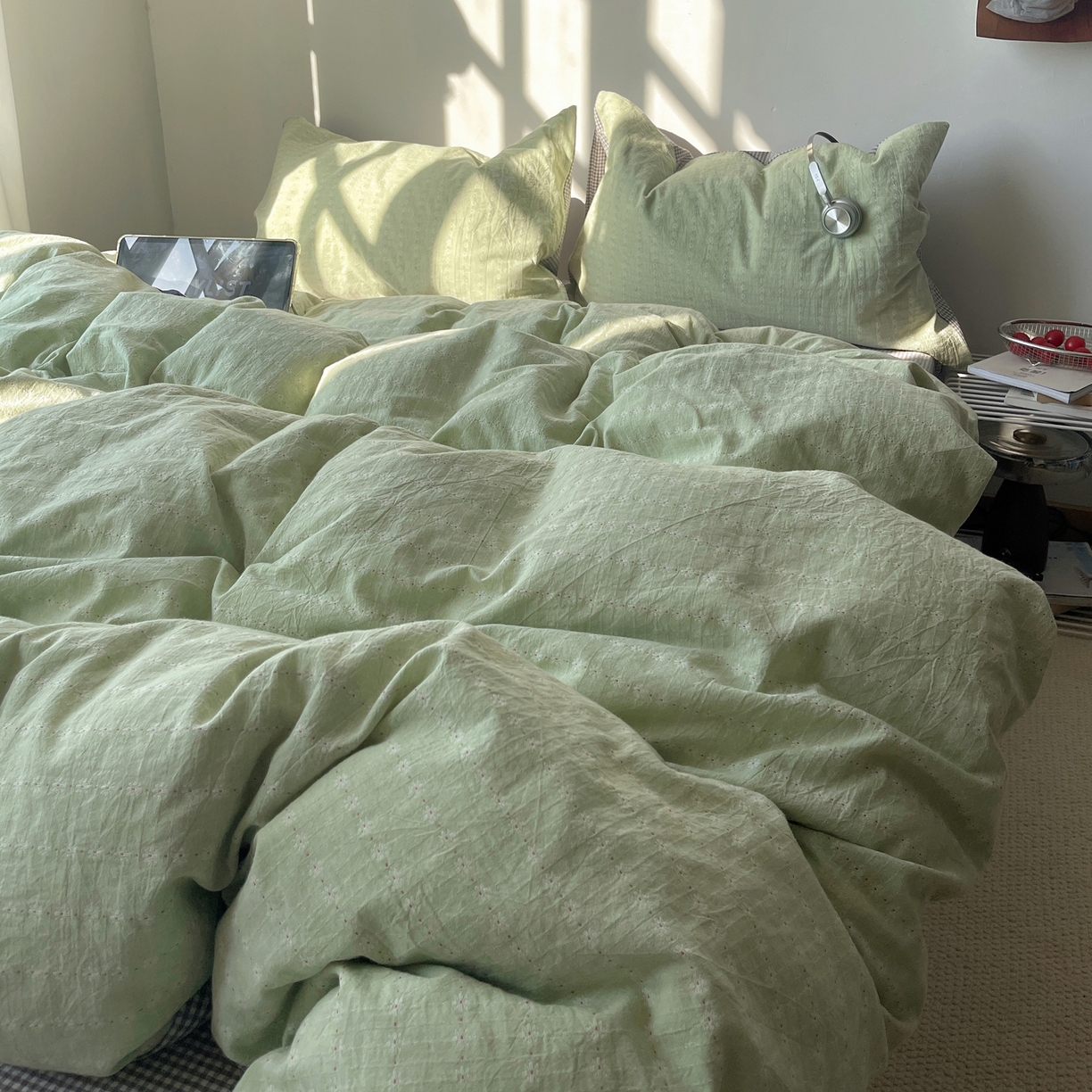 91家纺网 家纺一手货源 找家纺 盼季家纺 2026新款亲肤水洗棉四件套-简单款 简单款-阿尔曼绿