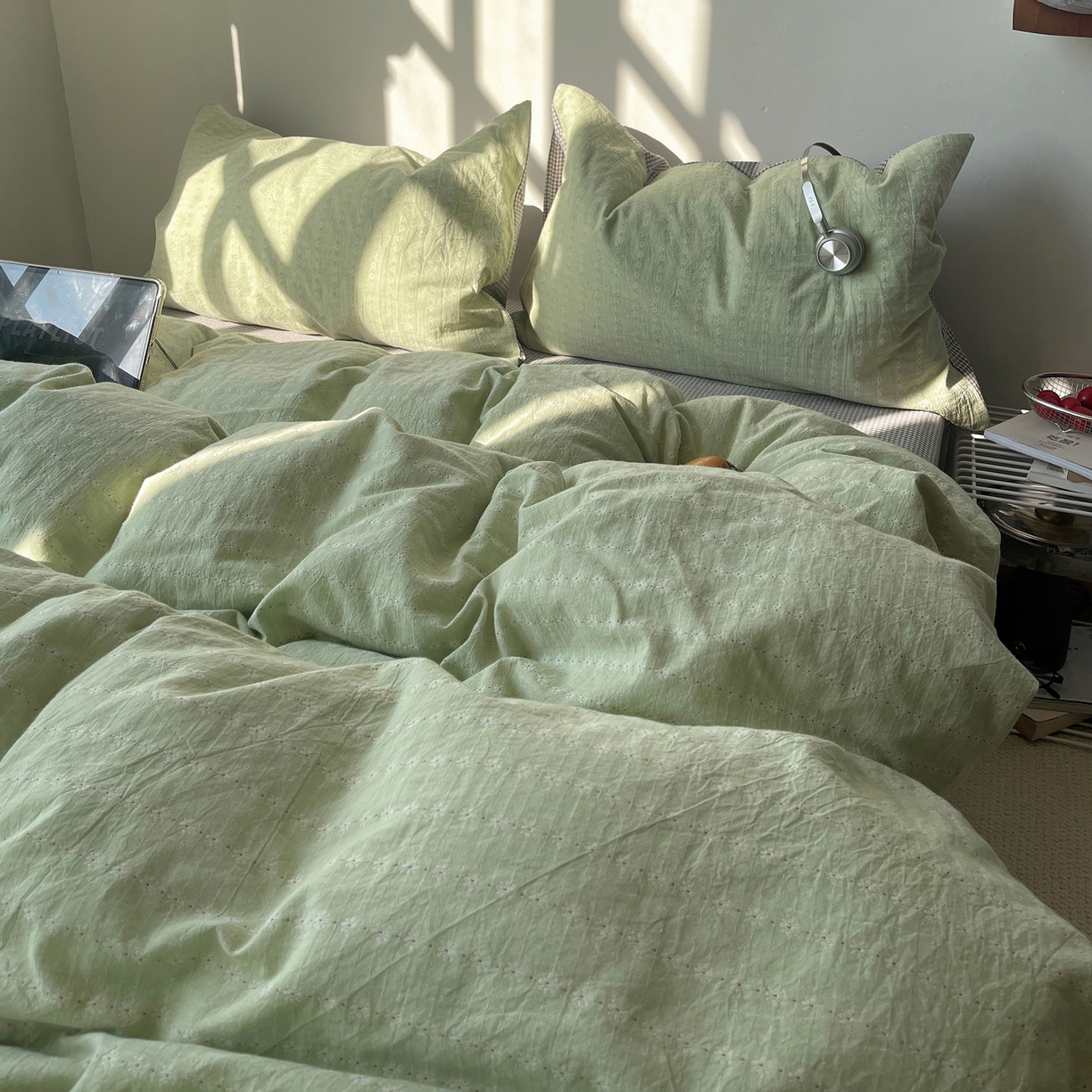 91家纺网 家纺一手货源 找家纺 盼季家纺 2026新款亲肤水洗棉四件套-简单款 简单款-阿尔曼绿