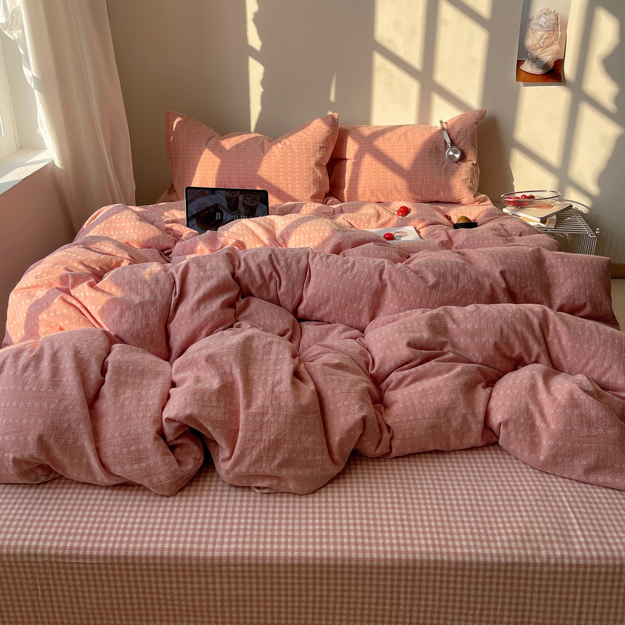 91家纺网 家纺一手货源 找家纺 盼季家纺 2026新款亲肤水洗棉四件套-简单款 简单款-阿尔曼玫瑰