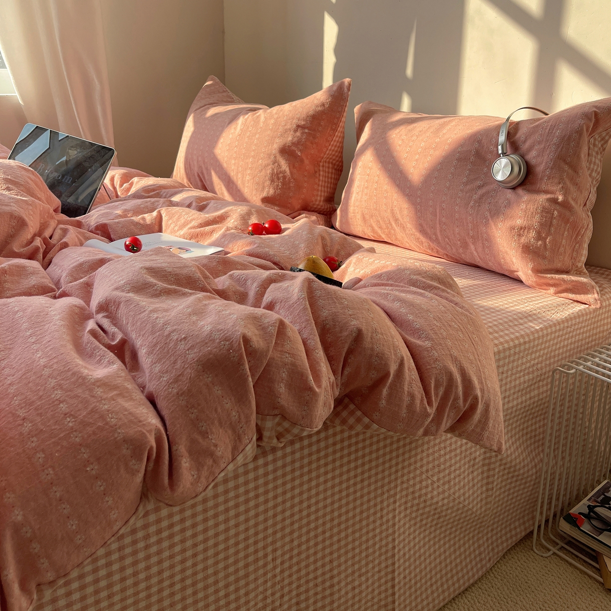 91家纺网 家纺一手货源 找家纺 盼季家纺 2026新款亲肤水洗棉四件套-简单款 简单款-阿尔曼玫瑰