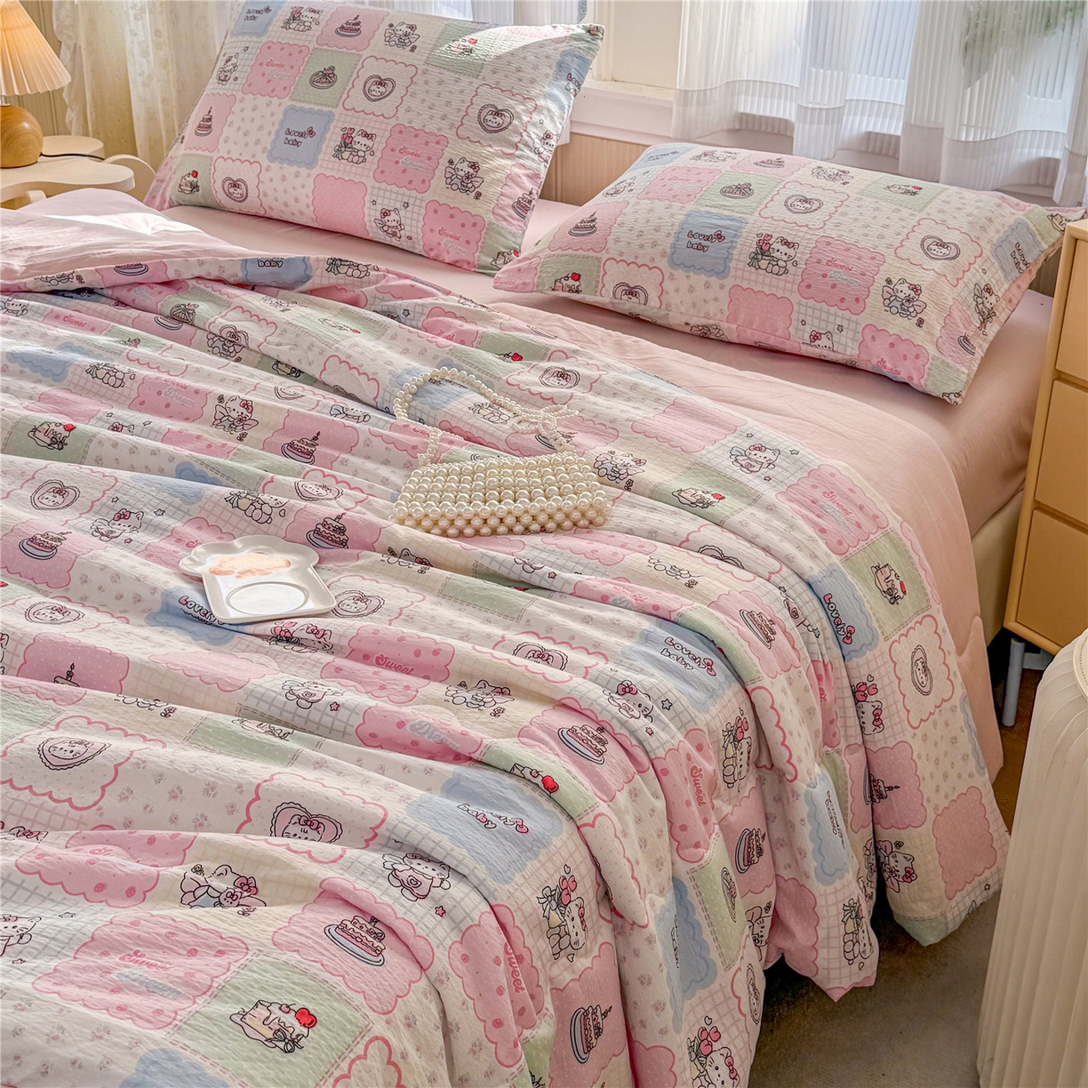 91家纺网 家纺一手货源 找家纺 艺菲阁家纺 2026新款云感双层纱夏被夏凉被空调被 蛋糕派