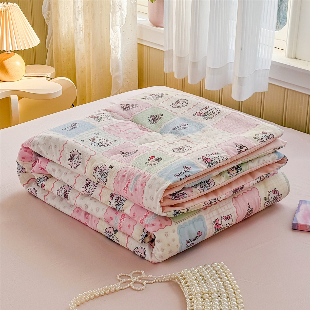 91家纺网 家纺一手货源 找家纺 艺菲阁家纺 2026新款云感双层纱夏被夏凉被空调被 蛋糕派