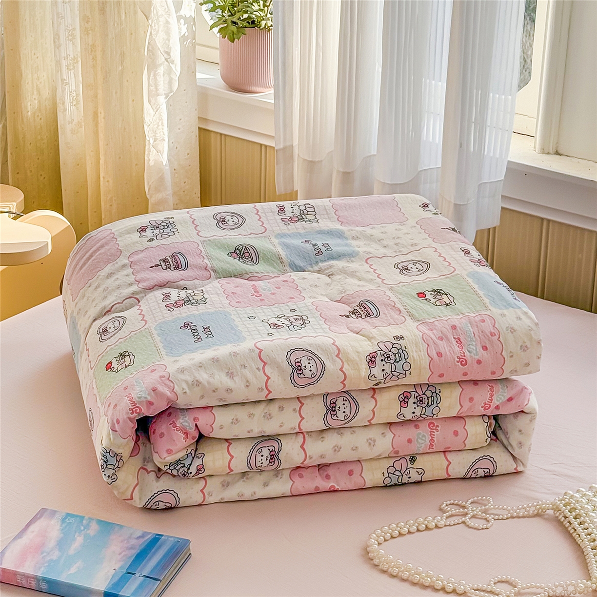 91家纺网 家纺一手货源 找家纺 艺菲阁家纺 2026新款云感双层纱夏被夏凉被空调被 蛋糕派