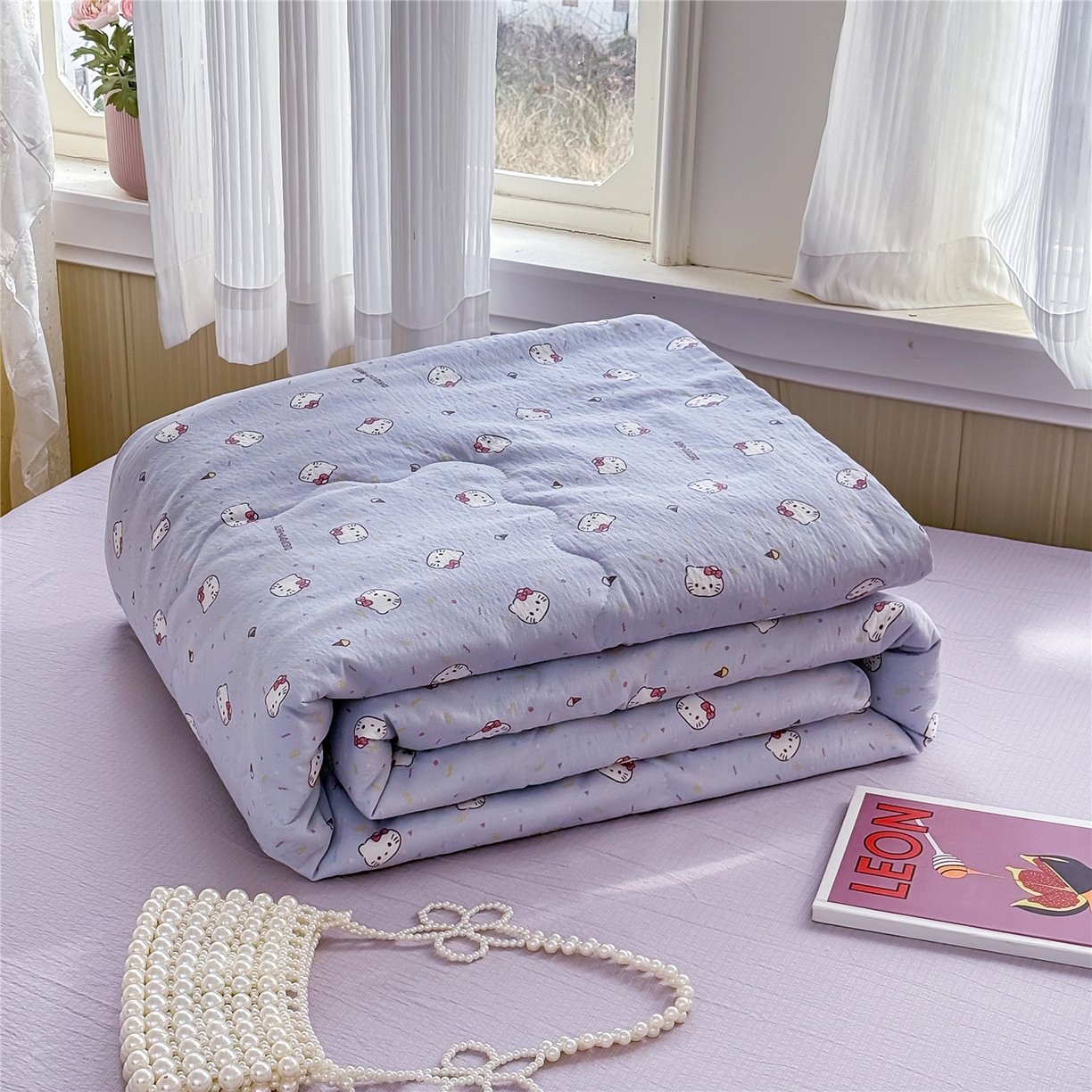 91家纺网 家纺一手货源 找家纺 艺菲阁家纺 2026新款云感双层纱夏被夏凉被空调被 蓝莓奶糖