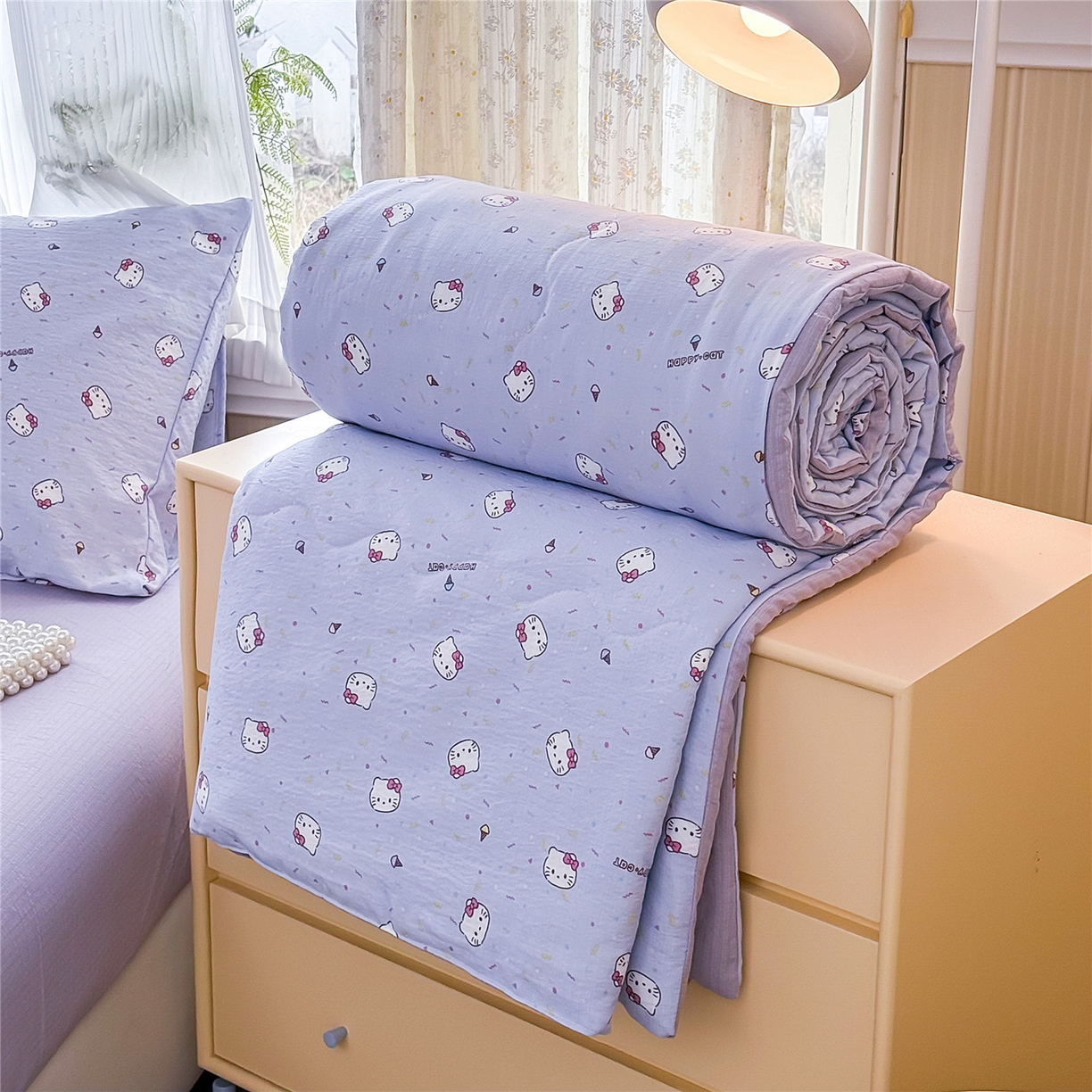 91家纺网 家纺一手货源 找家纺 艺菲阁家纺 2026新款云感双层纱夏被夏凉被空调被 蓝莓奶糖