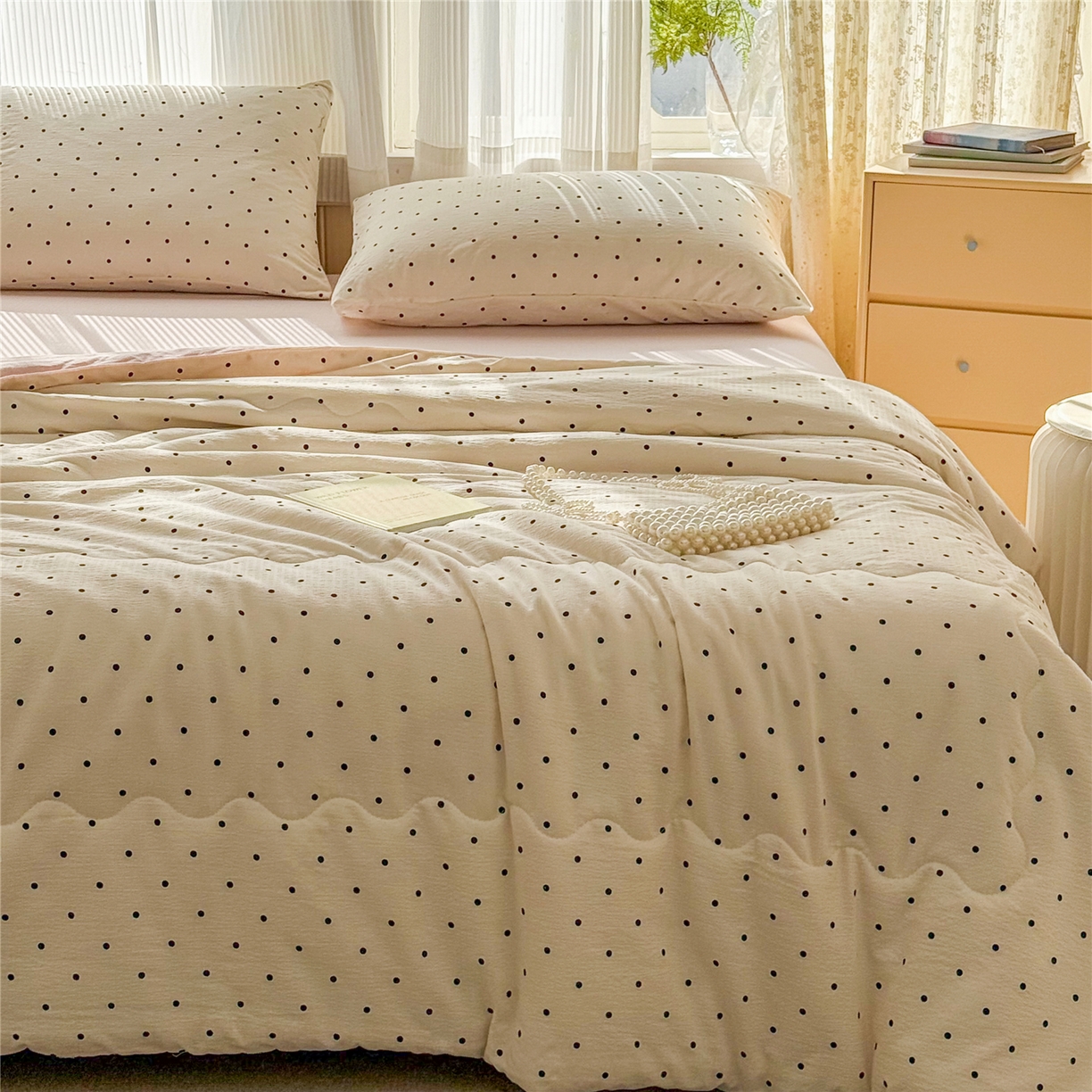 91家纺网 家纺一手货源 找家纺 艺菲阁家纺 2026新款云感双层纱夏被夏凉被空调被 米波点