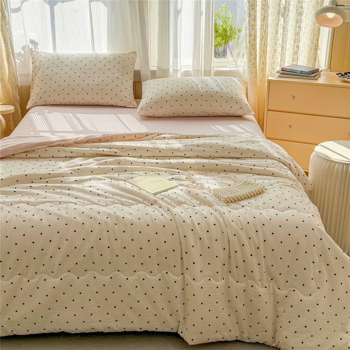 91家纺网 家纺一手货源 找家纺 艺菲阁家纺 2026新款云感双层纱夏被夏凉被空调被 米波点