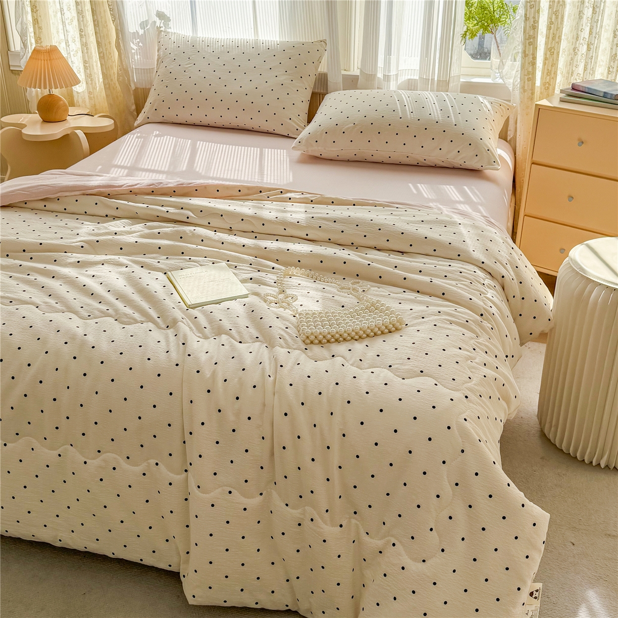 91家纺网 家纺一手货源 找家纺 艺菲阁家纺 2026新款云感双层纱夏被夏凉被空调被 米波点