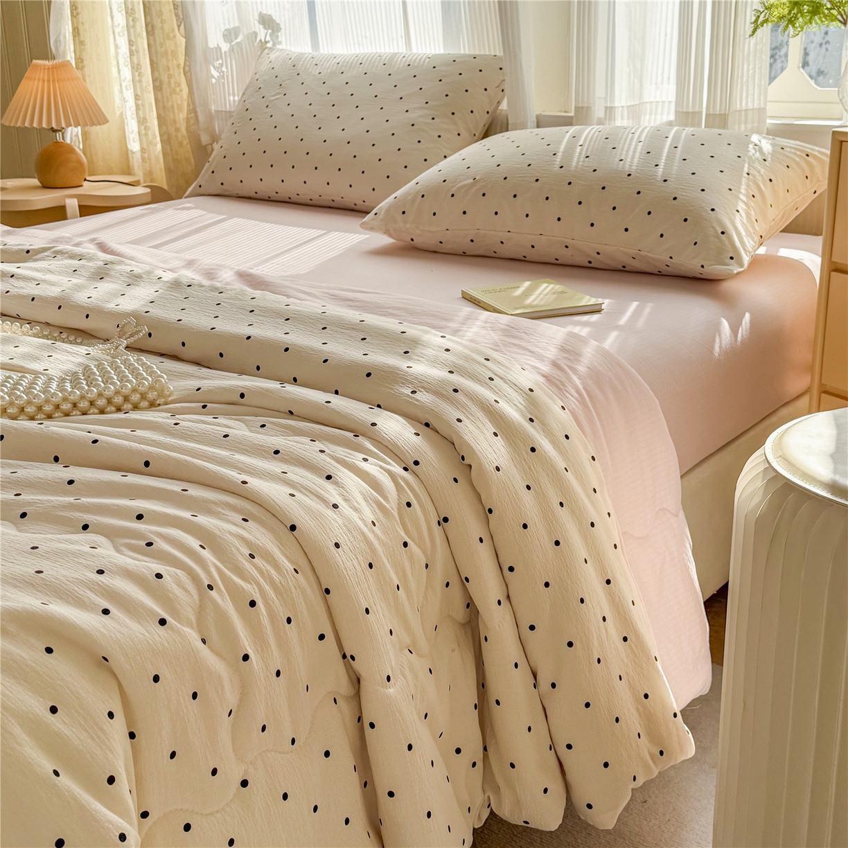 91家纺网 家纺一手货源 找家纺 艺菲阁家纺 2026新款云感双层纱夏被夏凉被空调被 米波点