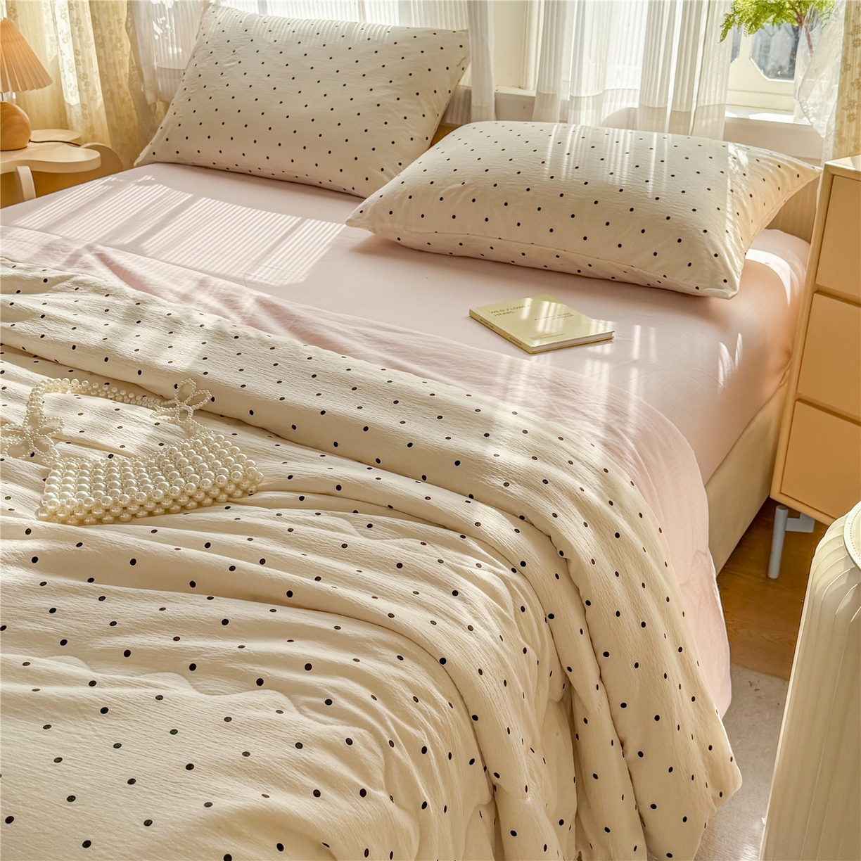 91家纺网 家纺一手货源 找家纺 艺菲阁家纺 2026新款云感双层纱夏被夏凉被空调被 米波点