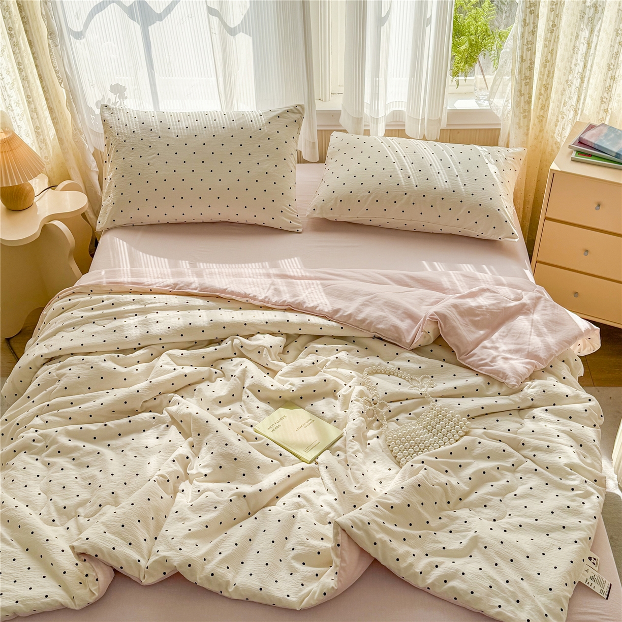 91家纺网 家纺一手货源 找家纺 艺菲阁家纺 2026新款云感双层纱夏被夏凉被空调被 米波点