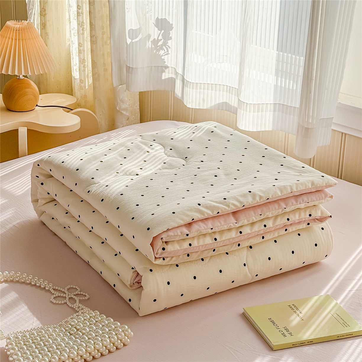 91家纺网 家纺一手货源 找家纺 艺菲阁家纺 2026新款云感双层纱夏被夏凉被空调被 米波点