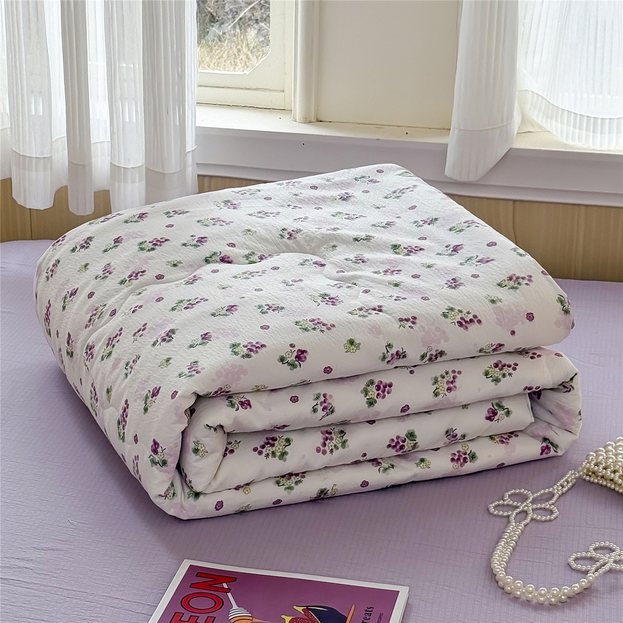 91家纺网 家纺一手货源 找家纺 艺菲阁家纺 2026新款云感双层纱夏被夏凉被空调被 葡萄多多