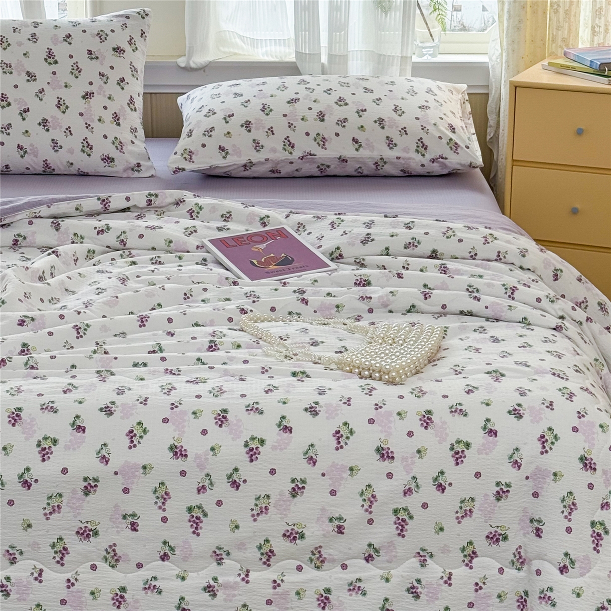 91家纺网 家纺一手货源 找家纺 艺菲阁家纺 2026新款云感双层纱夏被夏凉被空调被 葡萄多多