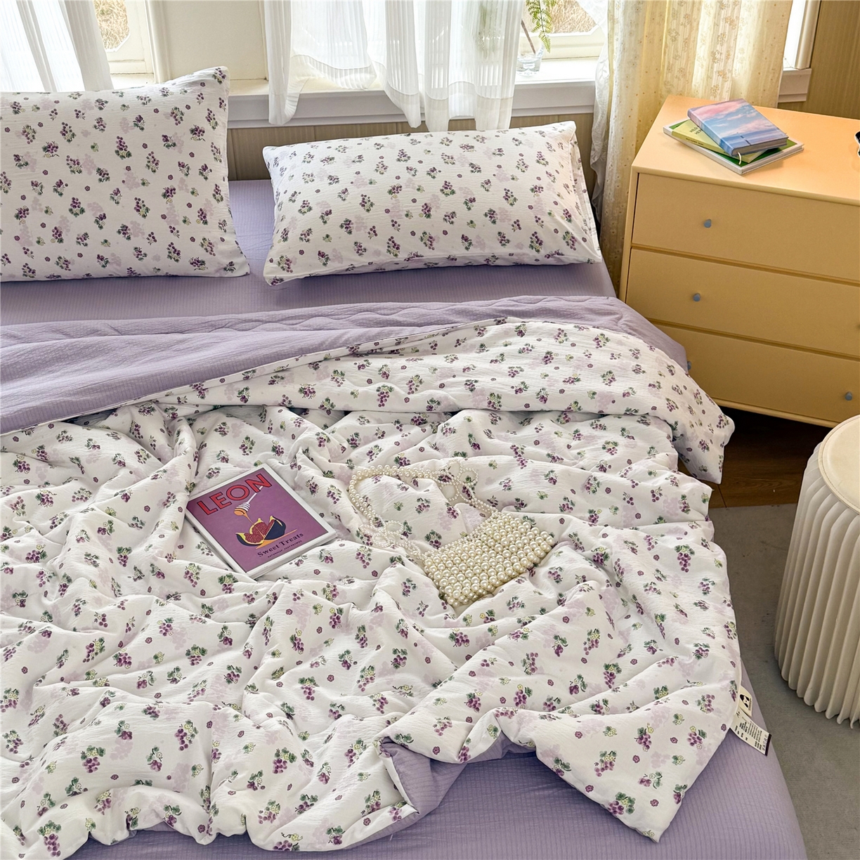 91家纺网 家纺一手货源 找家纺 艺菲阁家纺 2026新款云感双层纱夏被夏凉被空调被 葡萄多多