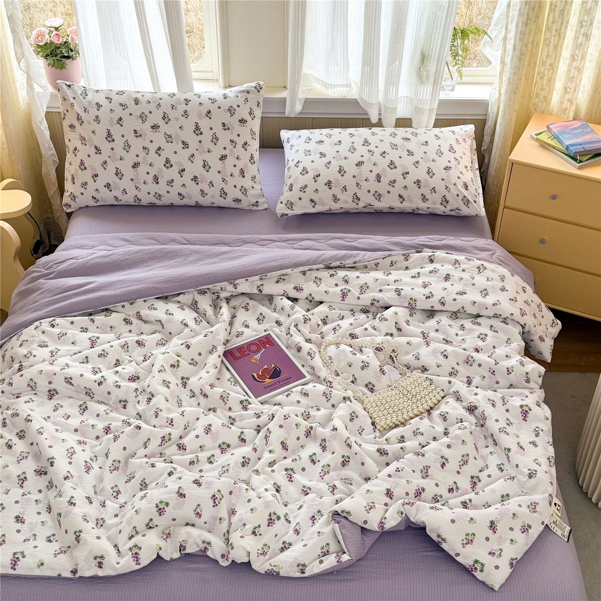 91家纺网 家纺一手货源 找家纺 艺菲阁家纺 2026新款云感双层纱夏被夏凉被空调被 葡萄多多