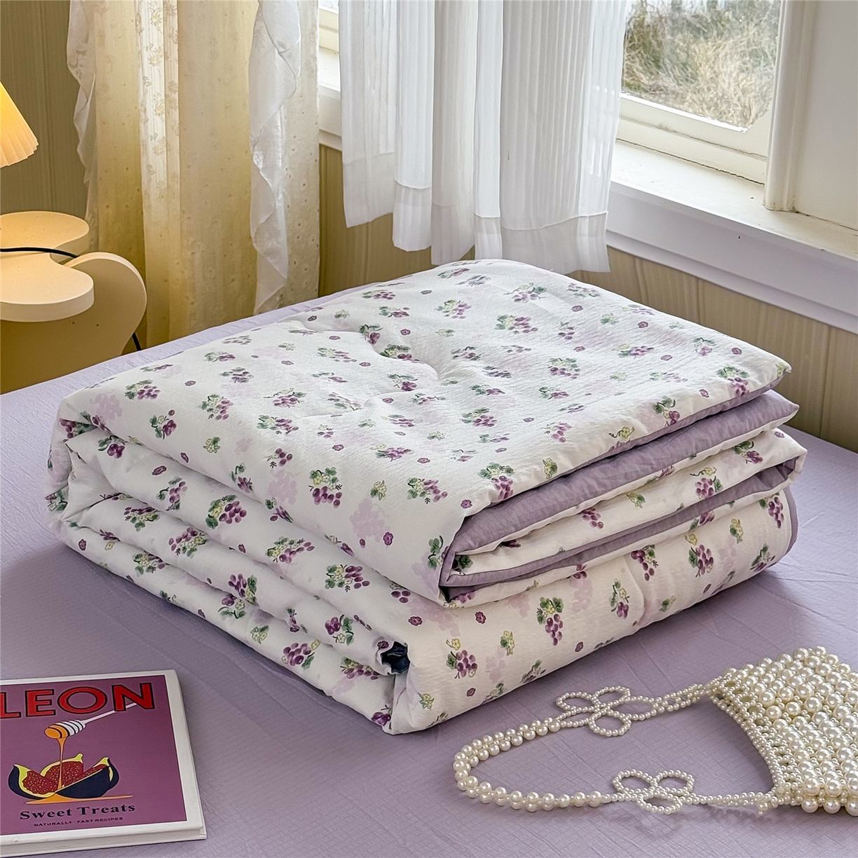 91家纺网 家纺一手货源 找家纺 艺菲阁家纺 2026新款云感双层纱夏被夏凉被空调被 葡萄多多