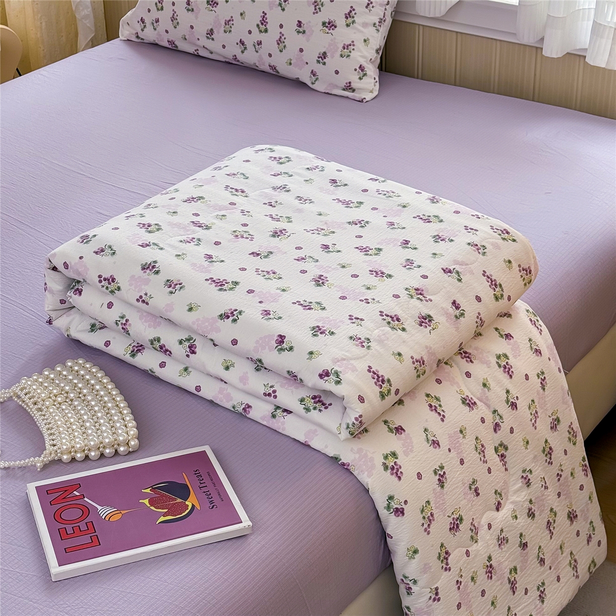 91家纺网 家纺一手货源 找家纺 艺菲阁家纺 2026新款云感双层纱夏被夏凉被空调被 葡萄多多