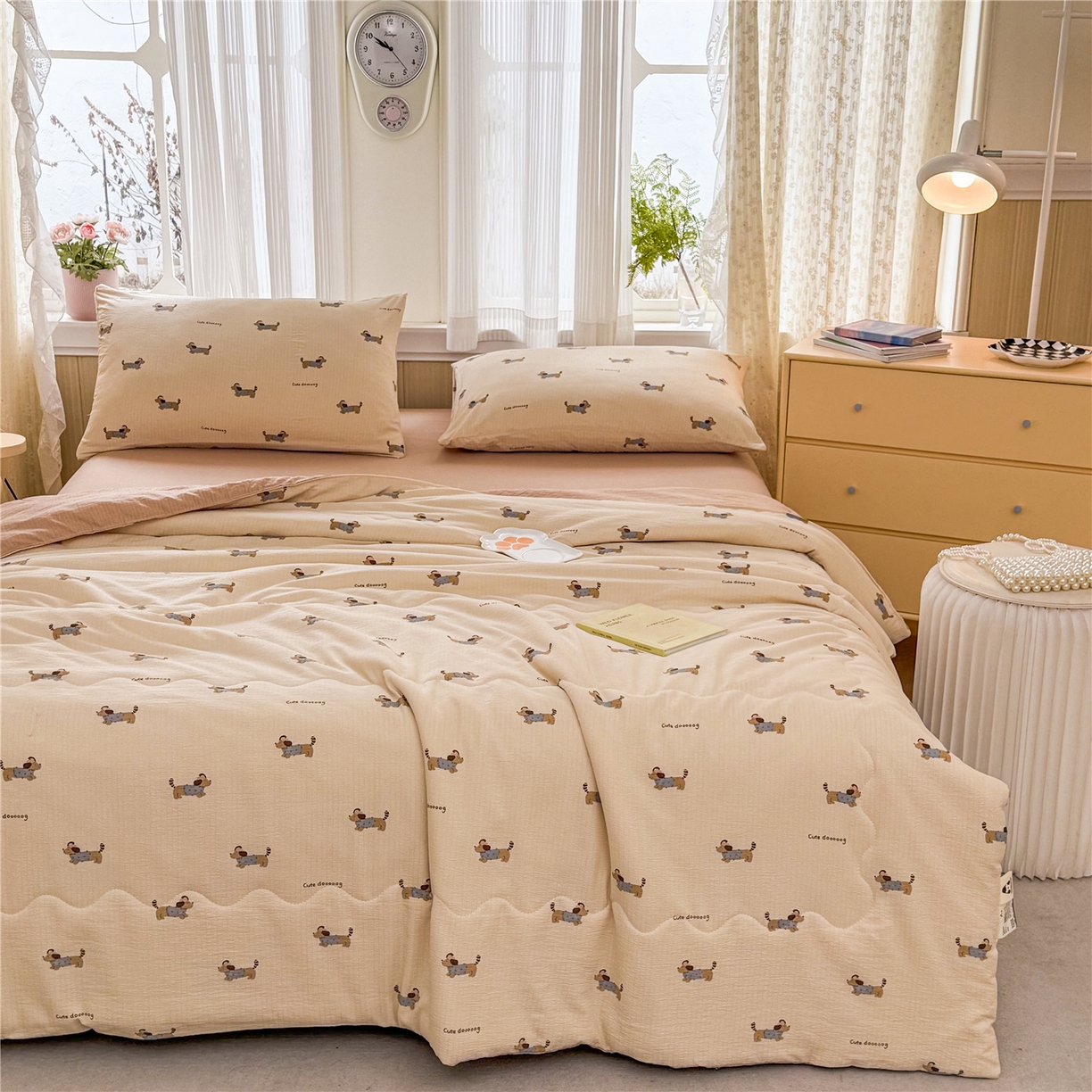 91家纺网 家纺一手货源 找家纺 艺菲阁家纺 2026新款云感双层纱夏被夏凉被空调被 俏皮狗