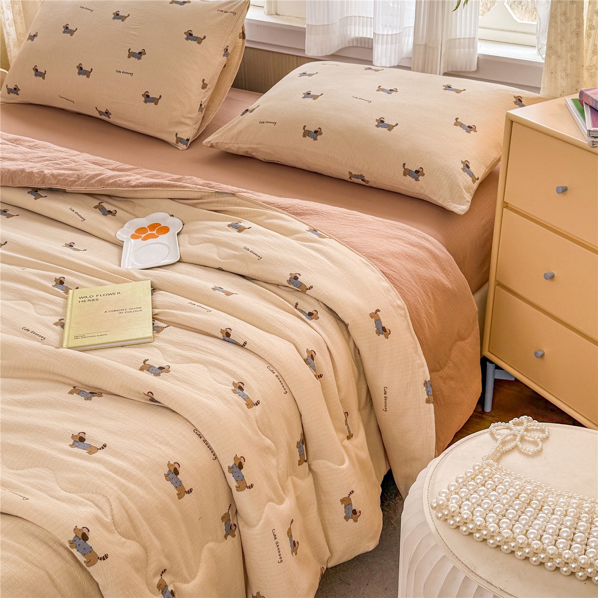 91家纺网 家纺一手货源 找家纺 艺菲阁家纺 2026新款云感双层纱夏被夏凉被空调被 俏皮狗