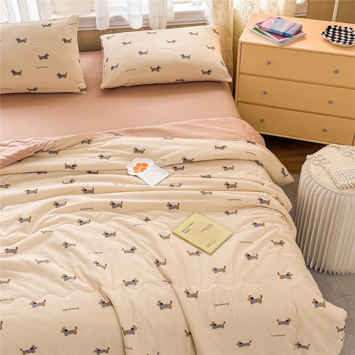 91家纺网 家纺一手货源 找家纺 艺菲阁家纺 2026新款云感双层纱夏被夏凉被空调被 俏皮狗