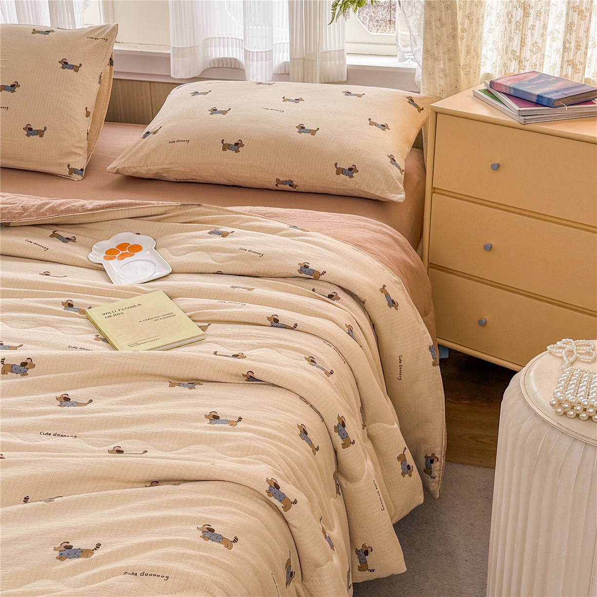 91家纺网 家纺一手货源 找家纺 艺菲阁家纺 2026新款云感双层纱夏被夏凉被空调被 俏皮狗