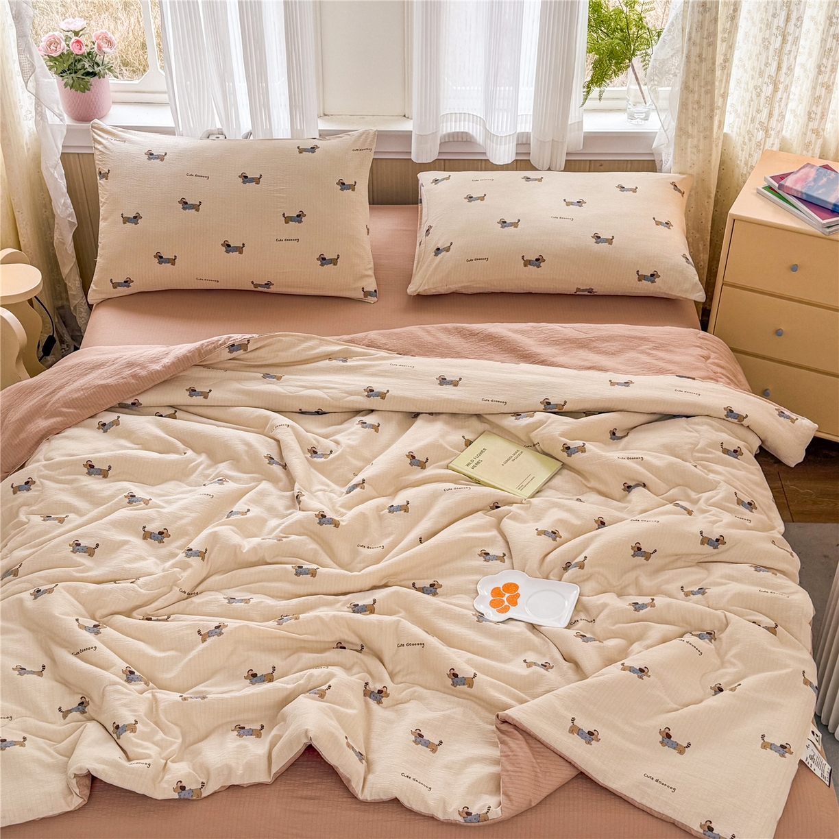 91家纺网 家纺一手货源 找家纺 艺菲阁家纺 2026新款云感双层纱夏被夏凉被空调被 俏皮狗