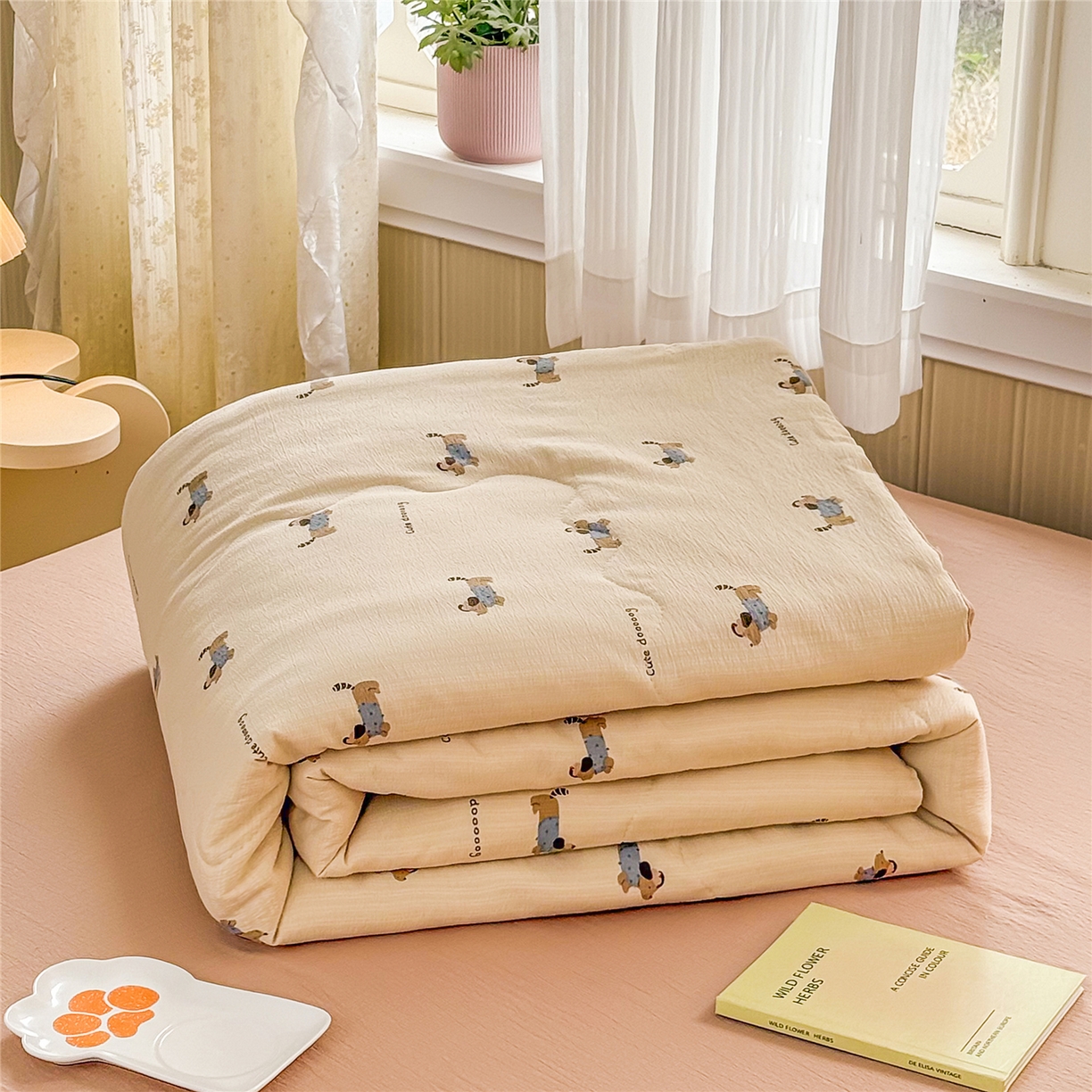 91家纺网 家纺一手货源 找家纺 艺菲阁家纺 2026新款云感双层纱夏被夏凉被空调被 俏皮狗