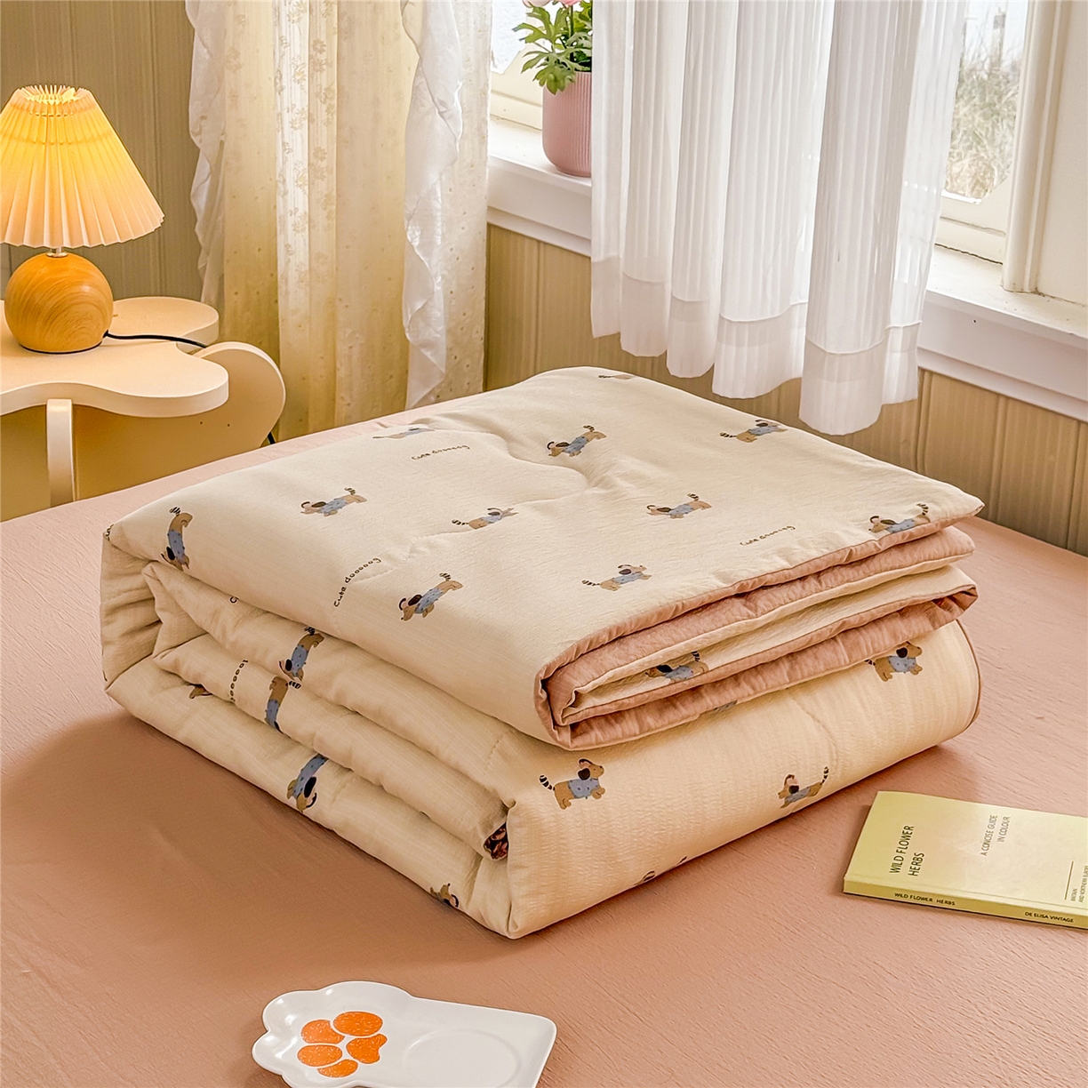 91家纺网 家纺一手货源 找家纺 艺菲阁家纺 2026新款云感双层纱夏被夏凉被空调被 俏皮狗