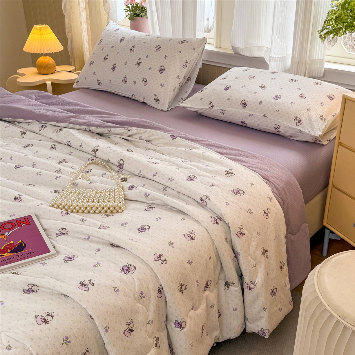 91家纺网 家纺一手货源 找家纺 艺菲阁家纺 2026新款云感双层纱夏被夏凉被空调被 裙小兔