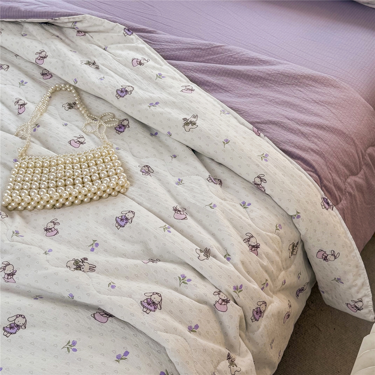 91家纺网 家纺一手货源 找家纺 艺菲阁家纺 2026新款云感双层纱夏被夏凉被空调被 裙小兔